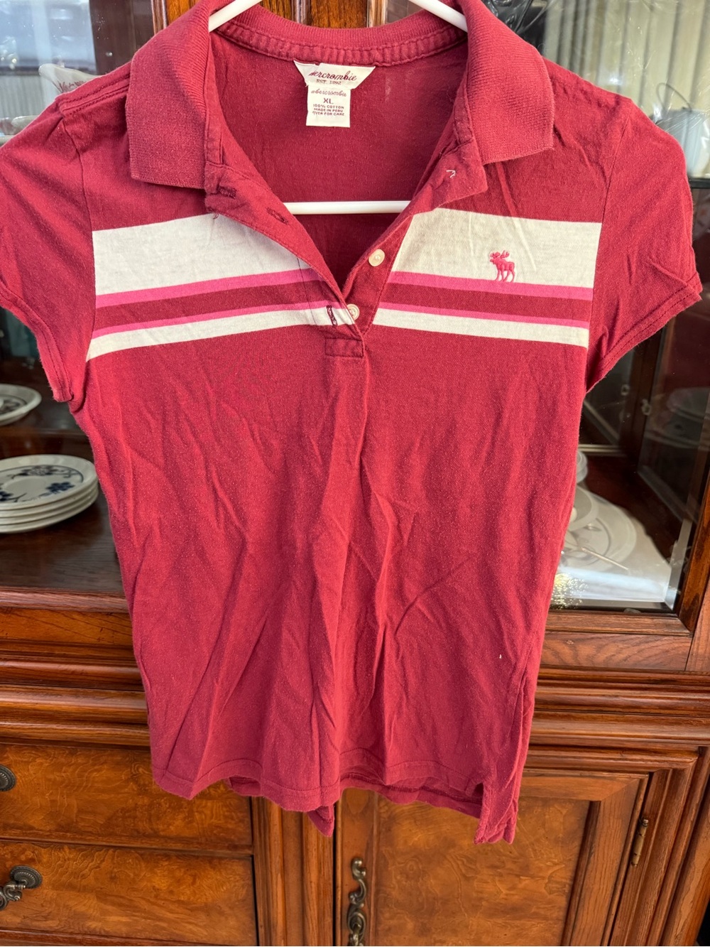 Vintage Aéropostale Women’s Red Striped Polo Top XL